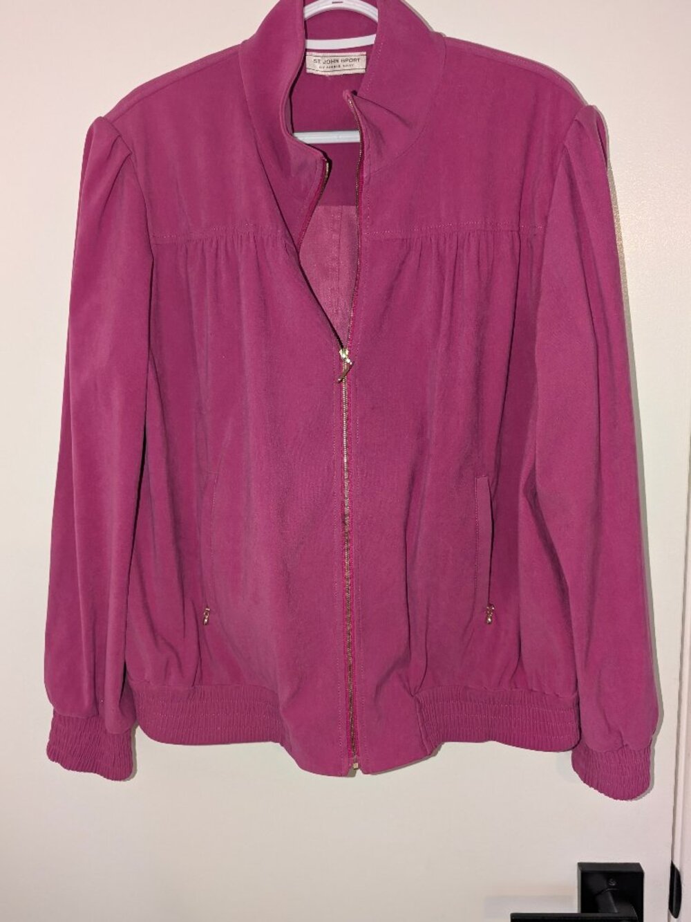 St John Knit Sport Faux Suede Lilac Pink Jacket Size XL